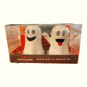 Jack-o-lantern Lane Ghosts Salt & Pepper Shaker Set Ceramic NIB